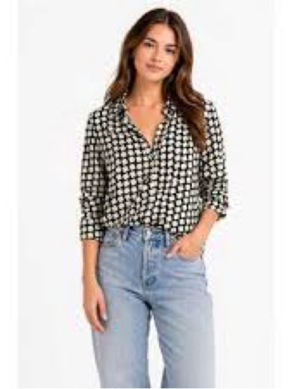T Tahari Black and White Checked Button-Down Shirt